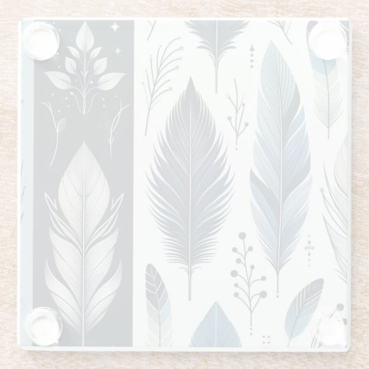 Elegant Feather Symphony in Blue & Silver Glasuntersetzer (Rückseite)