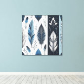 Elegant Feather Symphony in Blue & Silver Leinwanddruck (Insitu (Holzboden))