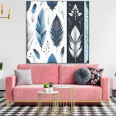 Elegant Feather Symphony in Blue & Silver Leinwanddruck (Insitu (Wohnzimmer))