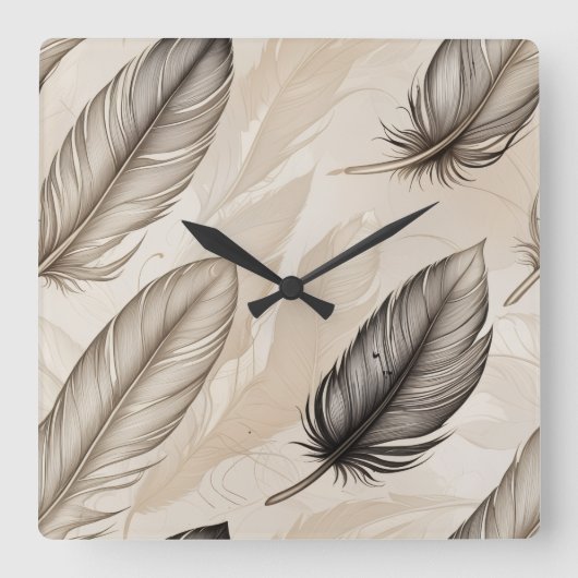 Elegant Feathers Clock Quadratische Wanduhr (Vorderseite)