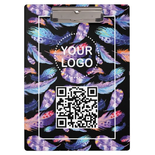 Elegant Feathers Logo QR-Code Werbegeschäft Klemmbrett (Vorderseite)