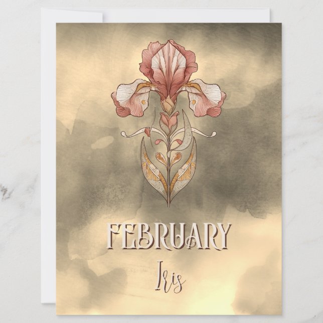 Elegant February Iris Art Nouveau Printable (Vorderseite)