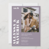 Elegant feines lila Foto Hochzeit Einladung (Vorderseite)