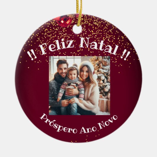 Elegant Feliz Natal e Próspero Ano Portugiesisch Keramik Ornament (Vorne)