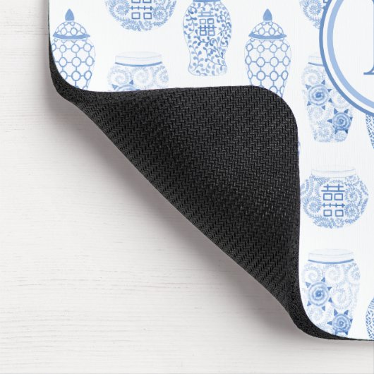Elegant Female Blue And White Ginger Jar Monogram Mousepad (Ecke)