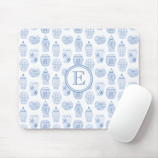 Elegant Female Blue And White Ginger Jar Monogram Mousepad (Mit Mouse)