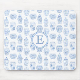 Elegant Female Blue And White Ginger Jar Monogram Mousepad