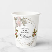 Elegant Feminine Floral 80. Dezember Geburtstag Pappbecher (Vorderseite)