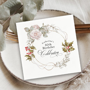 Elegant Feminine Floral 80. Dezember Geburtstag Serviette