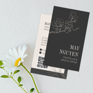 Elegant Feminine Floral Dard Gray Minimal Visitenkarte