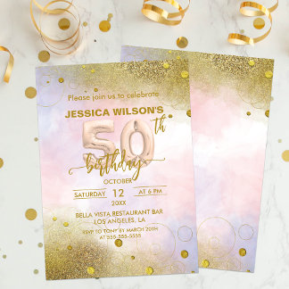 Elegant Feminine Gold Foil Balloons 50. Geburtstag Einladung