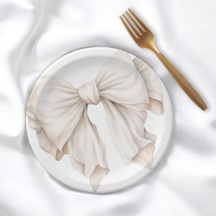 Elegant Feminine Ivory White Bow Pappteller