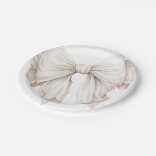 Elegant Feminine Ivory White Bow Pappteller (Schrägansicht)