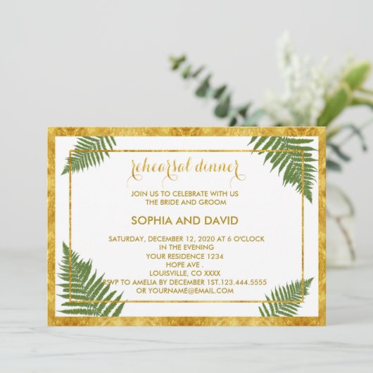 Elegant Fern Blätter PROBE DINNER Einladung (Stehend Vorderseite)