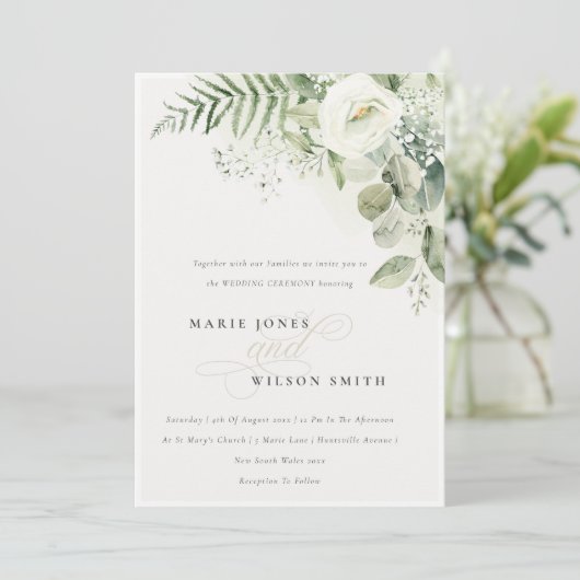 Elegant Fern Greenery White Floral Wedding Einladu Dankeskarte (Stehend Vorderseite)