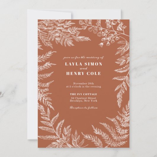 Elegant Fern Leaf Botanische Hochzeit Einladung (Vorderseite)