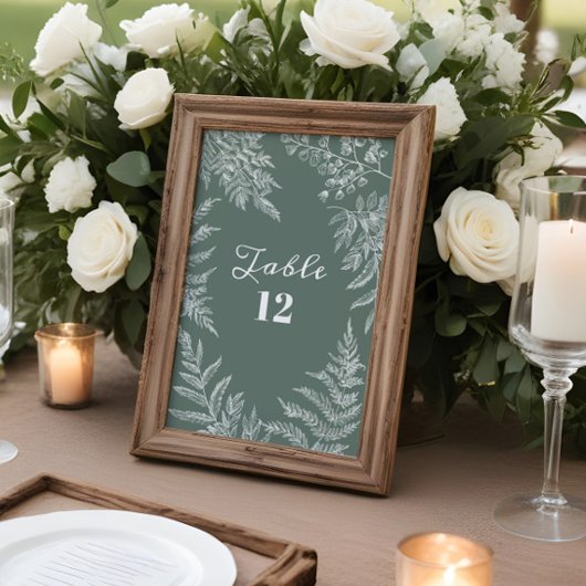 Elegant Fern Leaf Sage Green Wedding Tischnummern