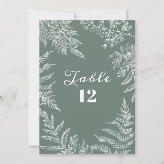 Elegant Fern Leaf Sage Green Wedding Tischnummern (Rückseite)