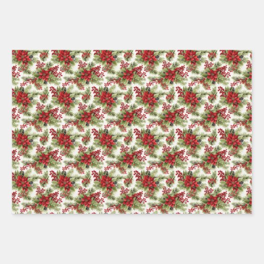 Elegant Festival Rot & Grün Weihnachten Botanisch Geschenkpapier Set (Vorderseite 3)