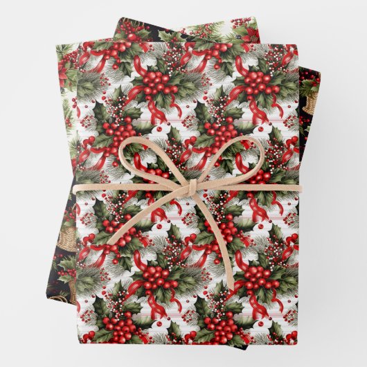 Elegant Festival Rot & Grün Weihnachten Botanisch Geschenkpapier Set (Beispiel)