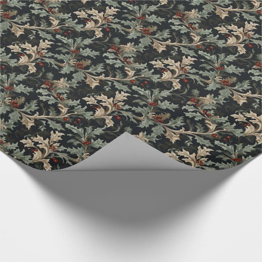 Elegant Festive Acanthus Verlasst Weihnachtsfeiert Geschenkpapier (Ecke)