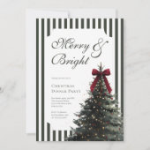 Elegant Festive Bow Green Christmas Dinner Party Einladung (Vorderseite)