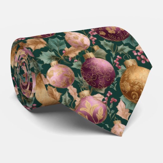 Elegant Festive Christmas Baubles Pattern Krawatte (Gerollt)
