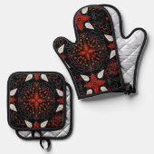 Elegant, festive feel symmetrical floral pattern ofenhandschuh & Topflappen-Set (Vorderseite/Rückseite)