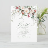 Elegant Festive Floral Holiday bridal shower Einladung (Stehend Vorderseite)