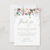 Elegant Festive Floral Holiday Winter Wedding Dankeskarte (Vorderseite)