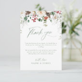 Elegant Festive Floral Holiday Winter Wedding Dankeskarte (Stehend Vorderseite)