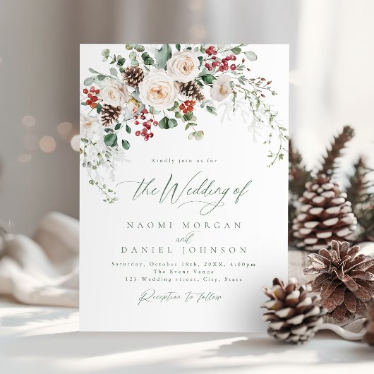 Elegant Festive Floral Holiday Winter Wedding Einladung