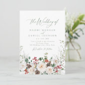 Elegant Festive Floral Holiday Winter Wedding Einladung (Stehend Vorderseite)