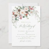 Elegant Festive Floral Holiday Winter Wedding Einladung (Vorderseite)