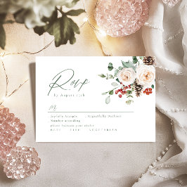 Elegant Festive Floral Holiday Winter Wedding RSVP Karte