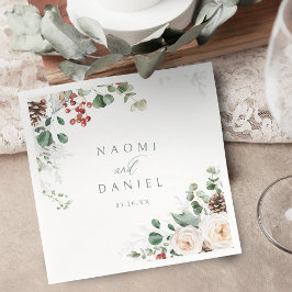 Elegant Festive Floral Holiday Winter Wedding  Serviette