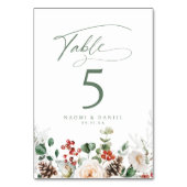 Elegant Festive Floral Holiday Winter Wedding Tischnummer (Vorderseite)