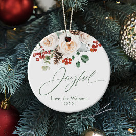 Elegant Festive Floral Joyful Family Christmas Keramik Ornament