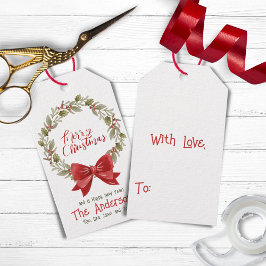 Elegant Festive Frohe Weihnachts-Wreath Red Bow Geschenkanhänger