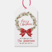 Elegant Festive Frohe Weihnachts-Wreath Red Bow Geschenkanhänger (Vorderseite)