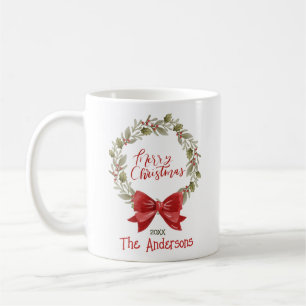 Elegant Festive Frohe Weihnachts-Wreath Red Bow Kaffeetasse
