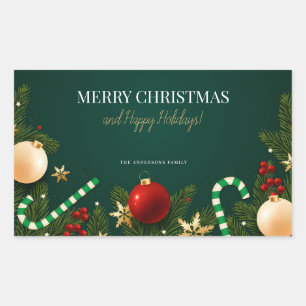 Elegant Festive Green Christmas Rechteckiger Aufkleber
