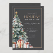 Elegant Festive Grey Gold Holiday Dinner Party Einladung (Vorne/Hinten)