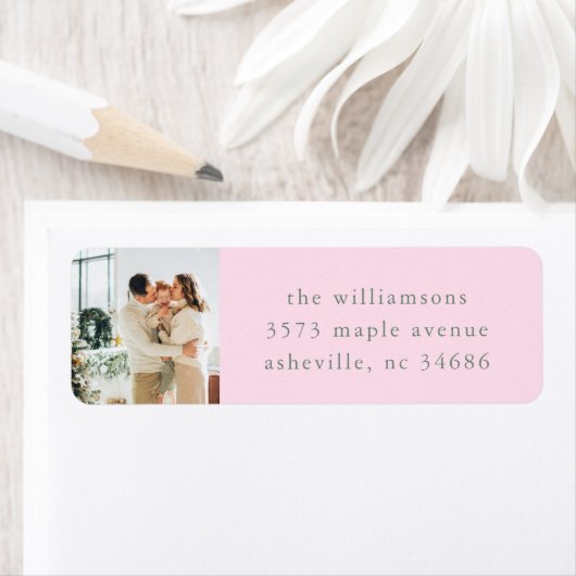 Elegant Festive Pink Holiday Photo Return Address (Insitu)