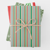 Elegant Festive Red Green Striped Holiday Geschenkpapier Set (Beispiel)