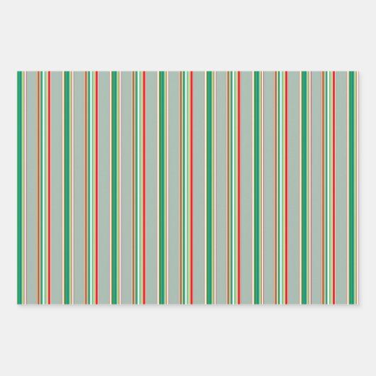 Elegant Festive Red Green Striped Holiday Geschenkpapier Set (Vorderseite)