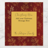 Elegant Festive Red Holiday Gold Leaf Christmas Weinetikett (Einzelnes Label)