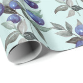 Elegant Festive Watercolor Blue Berries on Blue Geschenkpapier (Rolleneckpunkt)