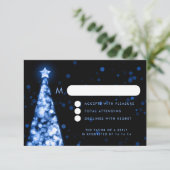 Elegant Festive Xmas Wedding RSVP Blue Karte (Stehend Vorderseite)