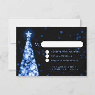 Elegant Festive Xmas Wedding RSVP Blue Karte